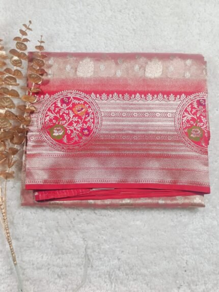 AA34 Rosy metallic sheen Banarasi Tissue Saree
