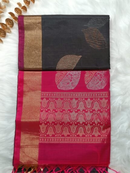 AA117 - Elegant Black and Pink Uppada Handloom Silk Saree