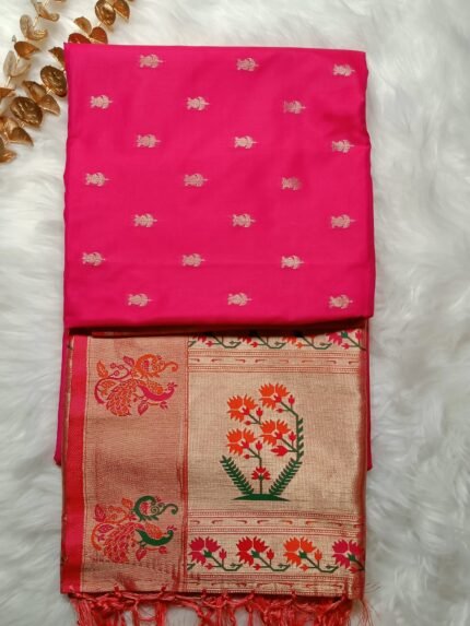 AA14 Rani Pink Handloom Banarasi saree.