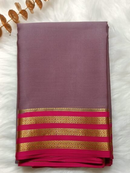 AA68-Pure Mysore Silk Saree in Elegant Dual Shade Lavender and Pink with Rich Zari Border