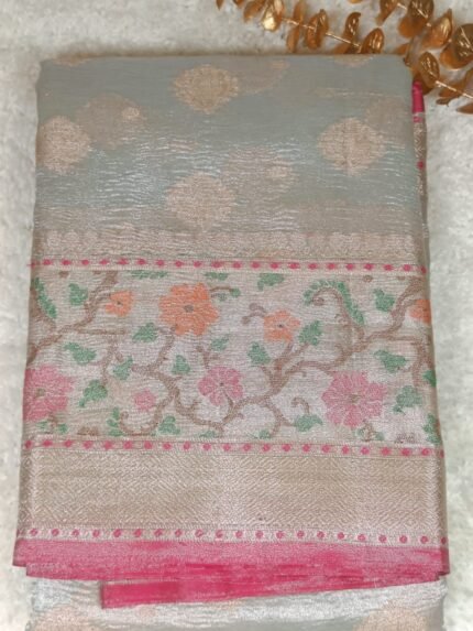 AA92-Elegant Silver Grey Banaras Soft Katan Silk Saree