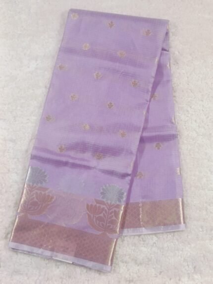 AA02 Pastel Lavender Organza Saree with Floral Zari Border