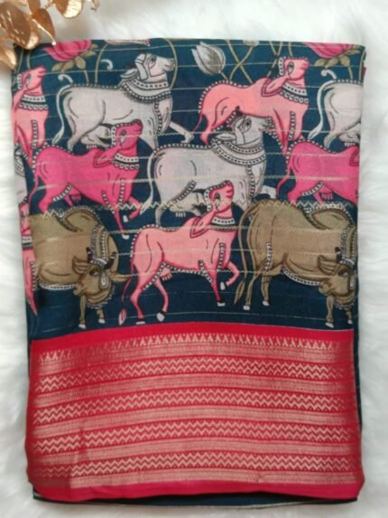 AA04 Pink and Blue Fancy Silk Saree