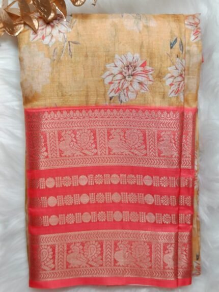 AA07 Cream color floral Kanchi border Fancy saree