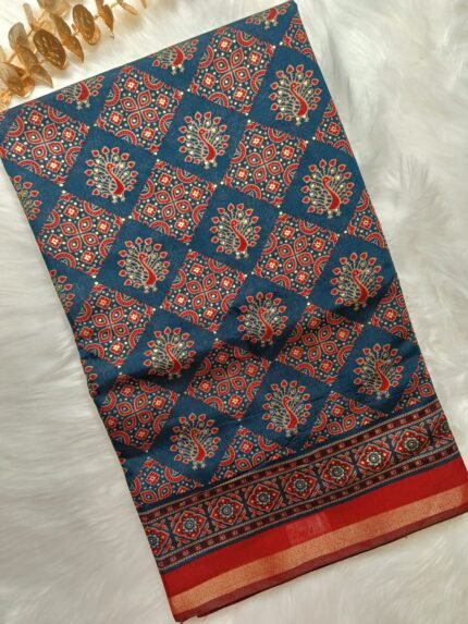 AA08 Indigo Blue block-printed Fancy saree