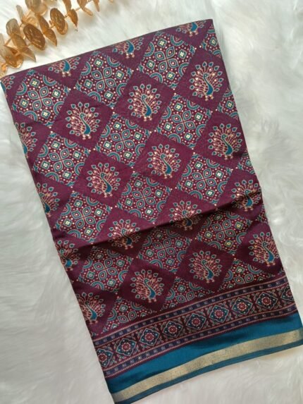 AA09 Magenta and Peacock Blue Color block-printed Fancy saree