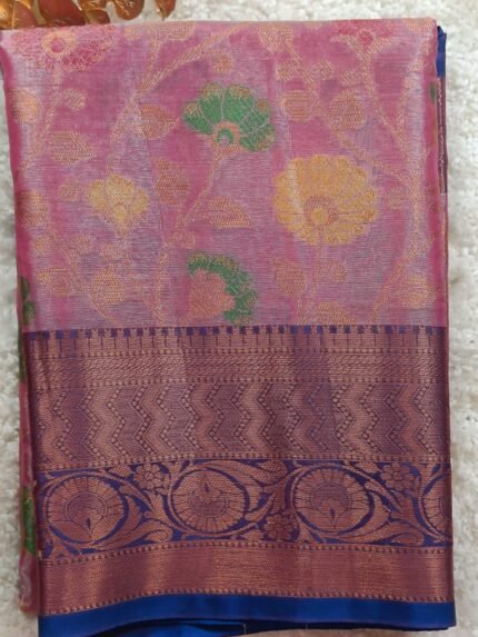 AA102 - Elegant Light Green & Navy Blue Banaras Katan Silk Saree