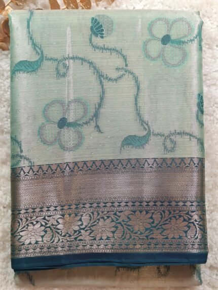AA103 - Elegant Light Green & Navy Blue Banaras Katan Silk Saree