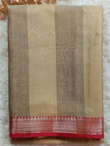 AA104 - Elegant Beige & Red Banarasi Katan Silk Saree