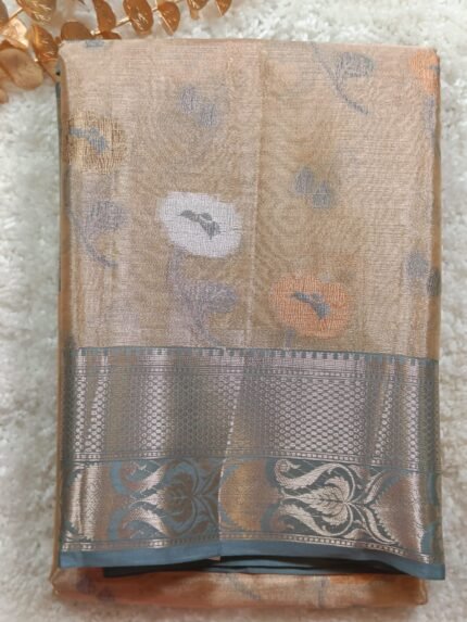 AA111 - Elegant Beige & Silver Banarasi Katan Silk Saree