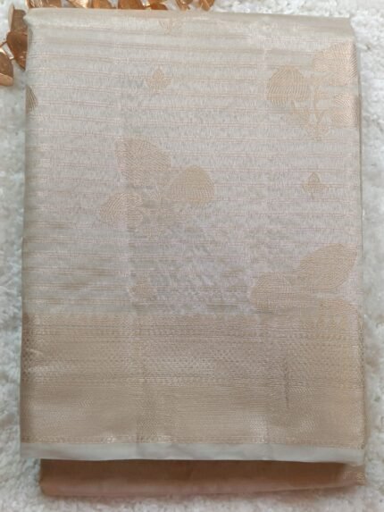 AA113 - Elegant Cream Gold Banarasi Katan Silk Saree