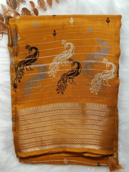 AA12 Mustard yellow color fancy saree