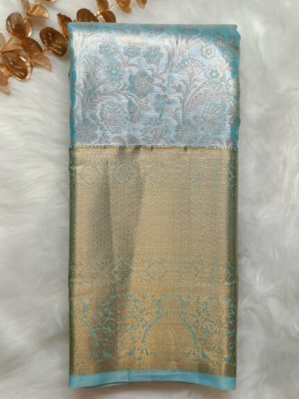 AA46- Sea blue Semi Kanchipuram Silk Saree,