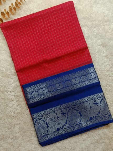 AA56 Rich red color Mangalagiri Handloom Silk Cotton Saree