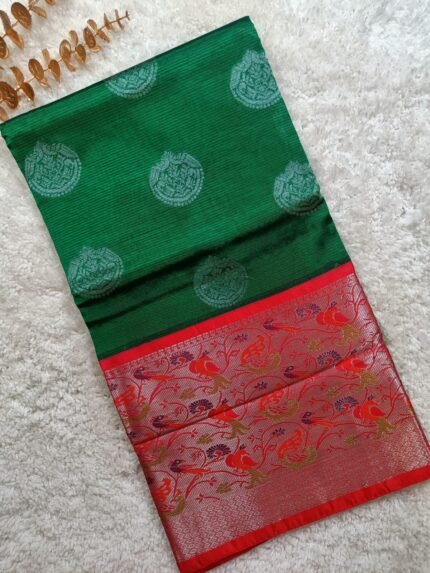 AA60-Rich Green color Mangalagiri Handloom Saree