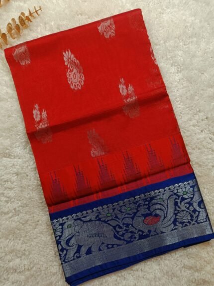 AA64-Rich Red color Mangalagiri Handloom Saree