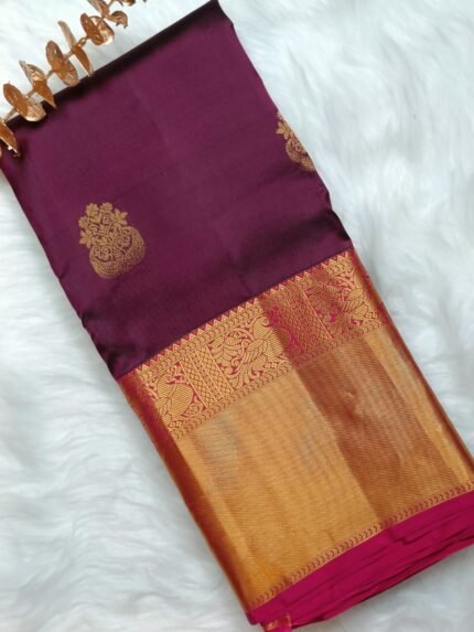 AA71 Brown color Pure Kanchi Pattu Saree