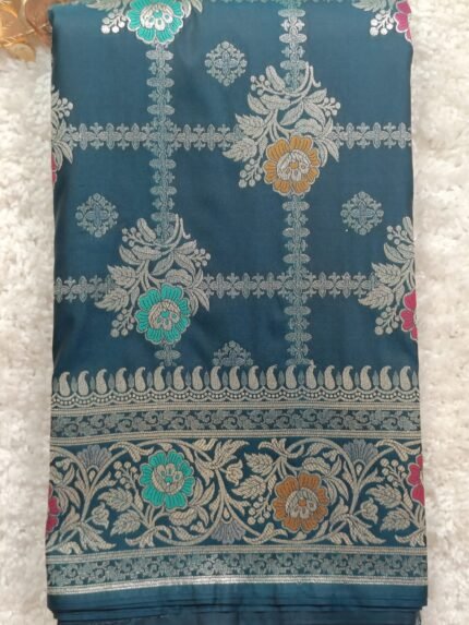 AA73- Teal Blue Banaras Premium Katan Tilfi Silk Saree