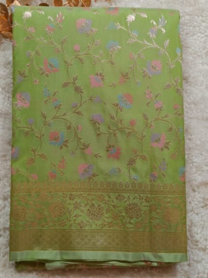 AA77-Elegant Light Green Banaras Premium Katan Tilfi Silk Saree
