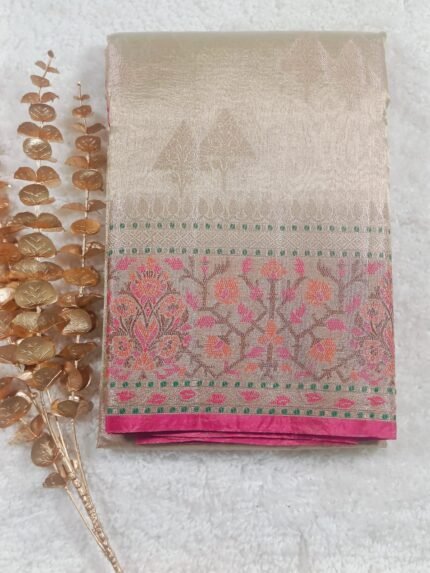 AA91- Elegant Beige Banarasi Soft Katan Silk Saree