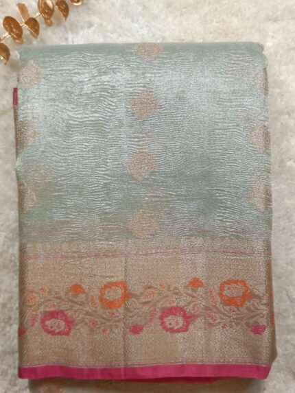 AA93- Light Silver-Grey Banarasi Soft Katan Silk Saree