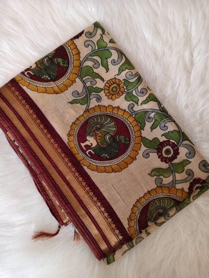 AA125 CHANDERI SILK KALAMKARI PRINTED SAREE