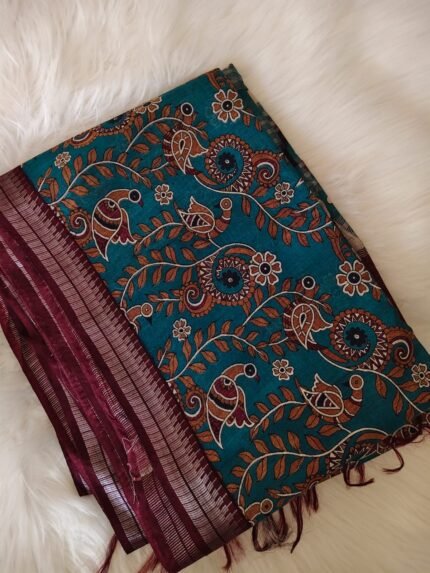 AA127 CHANDERI SILK KALAMKARI PRIENT SAREE