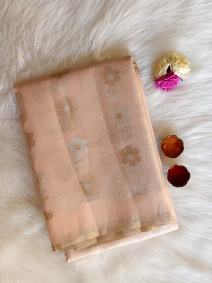 AA1000 Peach Kota Silk Saree with Delicate Floral Woven Motifs