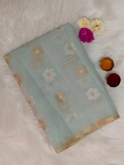 AA1003 Sky blue Kota Silk Saree with Delicate Floral Woven Motifs