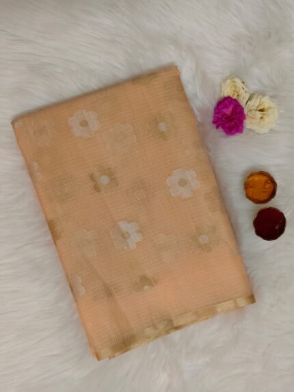 AA1005 Orange Kota Silk Saree with Delicate Floral Woven Motifs