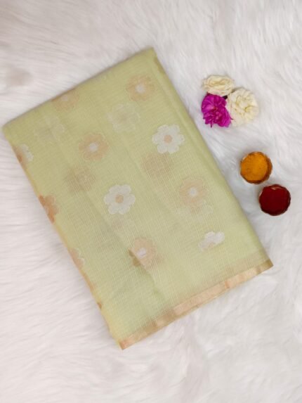AA1006 Soft pastel pistachio green Kota Silk Saree with Delicate Floral Woven Motifs