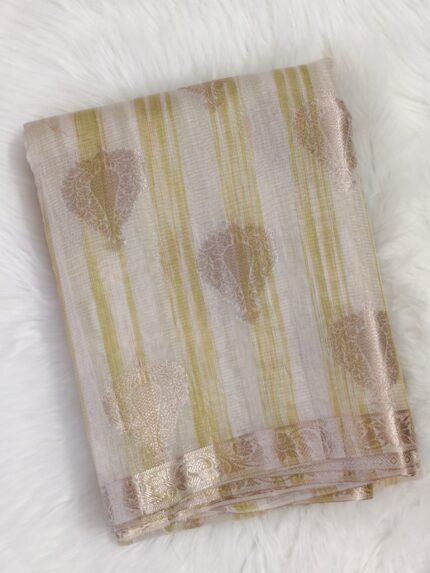 AA1023 Elegant Lemon Yellow Kota Saree with Gold Zari Butti & Rich Pallu