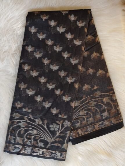 AA1030 Elegant Black Kota Doria Saree with Zari Woven Border