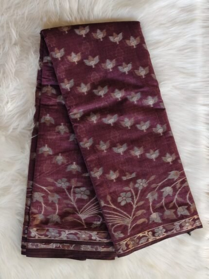 AA1033 Elegant Wine Purple Kota Doria Saree with Zari Weaving