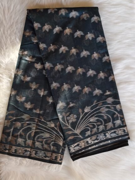 AA1035 Stylish Teal Blue Kota Doria Saree with Woven Floral Border