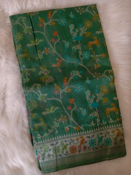 AA1040 Elegant Green Banarasi Art Saree with Multicolor Woven Motifs
