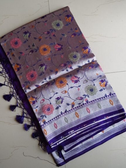 AA1043 Elegant Banarasi Katan Silk Saree with Multicolour Floral Weaving